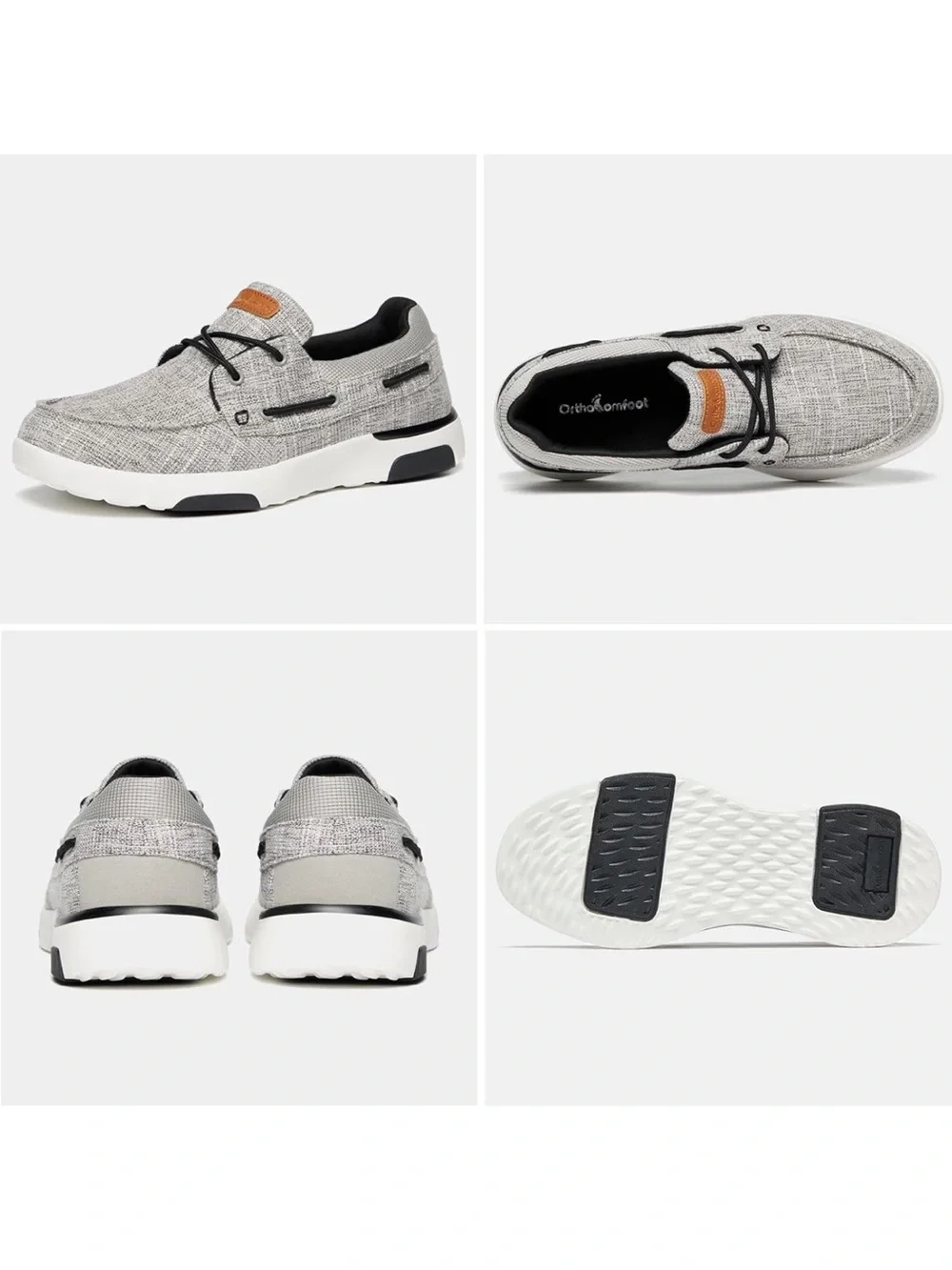 Light Gray Men's Slip-On Boat Shoe with Cushioned White Sole, Size 46 (11.5 US)